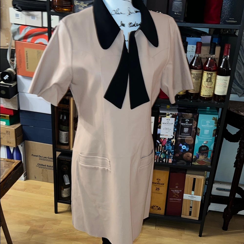 Gracia Beige and Black  faux leather Mini Dress
